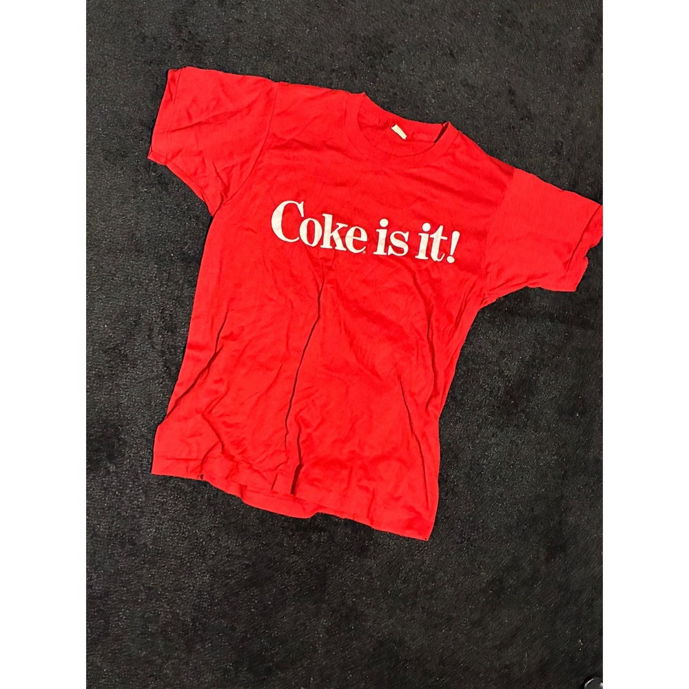 Vintage 80s Screen Stars Coke is it T-Shirt Red Paper Thin Coca-Cola Mens Large